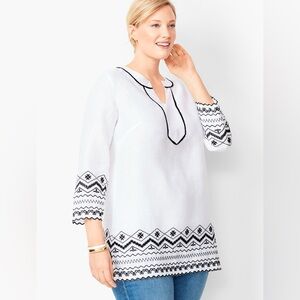 Talbots White and Black PLUS SIZE EMBROIDERED TUNIC Sz 2X EUC